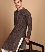Brown cotton sequins kurta pajama for mens