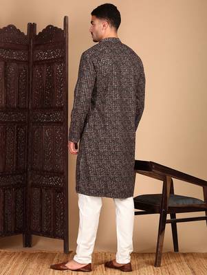 Brown cotton sequins kurta pajama for mens 4
