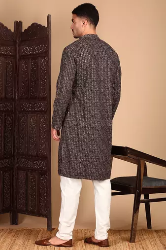 Brown cotton sequins kurta pajama for mens