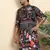 Floral print cotton blend ethnic wear black kurta