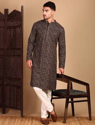 Brown cotton sequins kurta pajama for mens 5