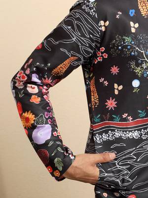 Floral print cotton blend ethnic wear black kurta 4