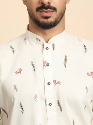 Floral print cotton blend ethnic wear cream kurta 2