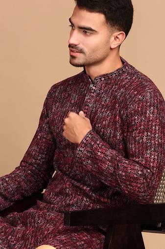 Rust cotton sequins kurta pajama for mens