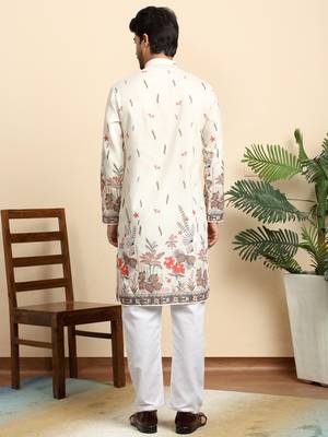 Floral print cotton blend ethnic wear cream kurta 3