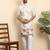 Floral print cotton blend ethnic wear cream kurta