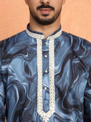 Cotton silk tie-dye printed blue kurta 2