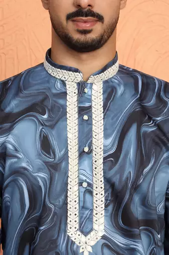 Cotton silk tie-dye printed blue kurta