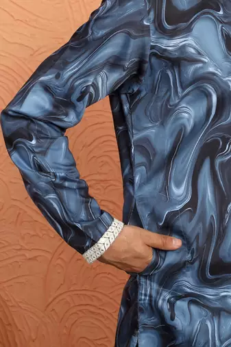 Cotton silk tie-dye printed blue kurta