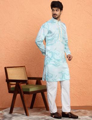 Cotton silk tie-dye printed Blue kurta 1
