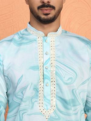 Cotton silk tie-dye printed Blue kurta 2