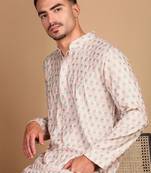 beige cotton sequins kurta pajama for mens