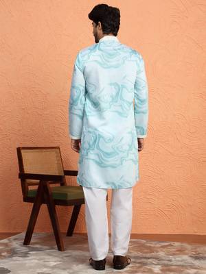 Cotton silk tie-dye printed Blue kurta 3
