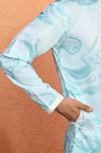 Cotton silk tie-dye printed Blue kurta