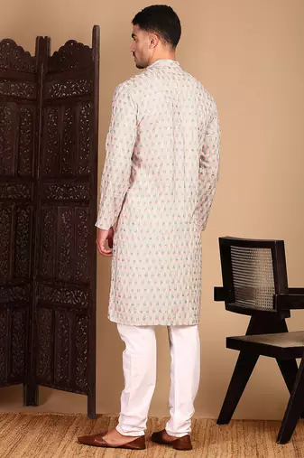 beige cotton sequins kurta pajama for mens