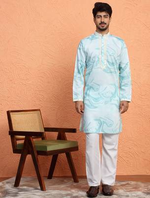 Cotton silk tie-dye printed Blue kurta 5