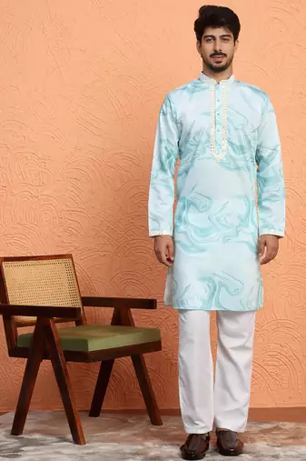 Cotton silk tie-dye printed Blue kurta