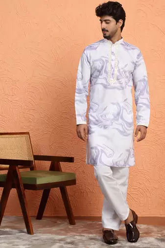 Cotton silk tie-dye printed mauve kurta