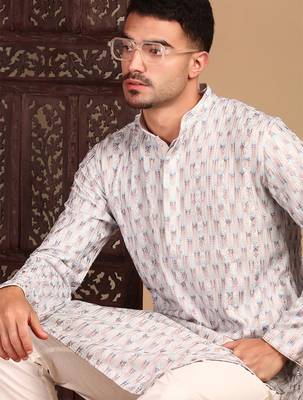 off white cotton sequins kurta pajama for mens 1