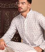 off white cotton sequins kurta pajama for mens