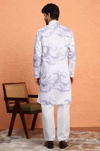 Cotton silk tie-dye printed mauve kurta