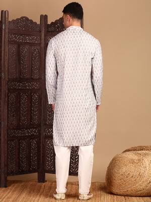 off white cotton sequins kurta pajama for mens 4