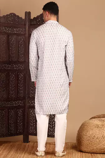 off white cotton sequins kurta pajama for mens