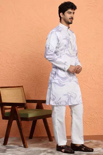Cotton silk tie-dye printed mauve kurta