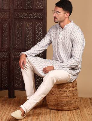 off white cotton sequins kurta pajama for mens 5