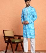 Cotton silk tie-dye printed blue kurta