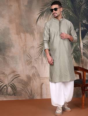Pista silk blend sequins kurta pajama for mens 2