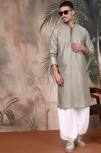 Pista silk blend sequins kurta pajama for mens