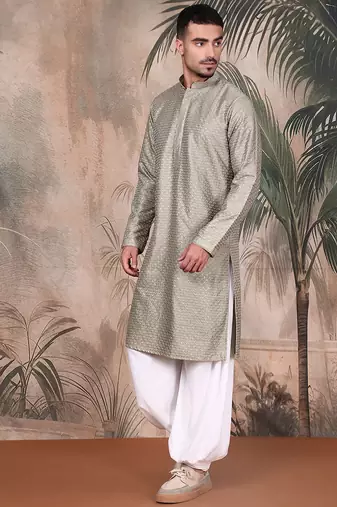 Pista silk blend sequins kurta pajama for mens