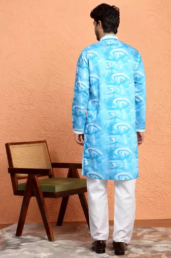 Cotton silk tie-dye printed blue kurta