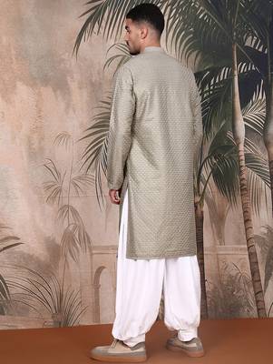 Pista silk blend sequins kurta pajama for mens 4