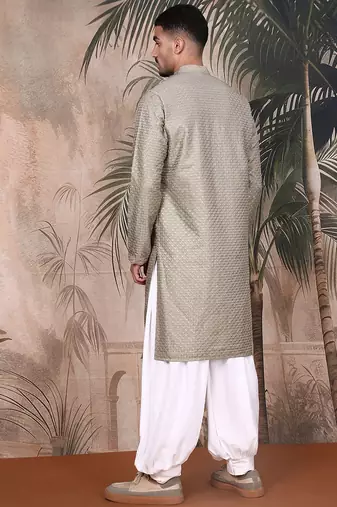 Pista silk blend sequins kurta pajama for mens