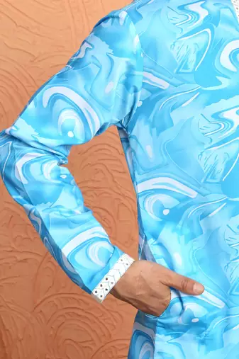 Cotton silk tie-dye printed blue kurta