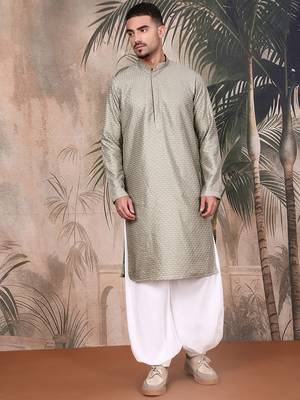 Pista silk blend sequins kurta pajama for mens 5