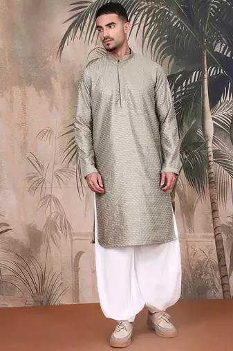 Pista silk blend sequins kurta pajama for mens
