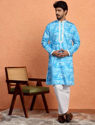 Cotton silk tie-dye printed blue kurta 5