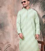 Light green cotton sequins kurta pajama for mens