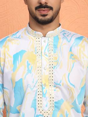 Cotton silk tie-dye printed white kurta 2