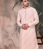 Light pink cotton sequins kurta pajama for mens
