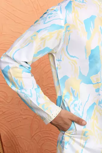 Cotton silk tie-dye printed white kurta