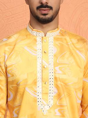 Cotton silk tie-dye printed yellow kurta 2