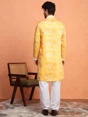 Cotton silk tie-dye printed yellow kurta 3