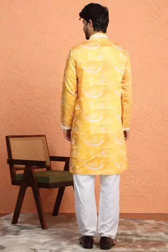 Cotton silk tie-dye printed yellow kurta
