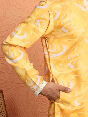 Cotton silk tie-dye printed yellow kurta 4