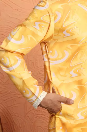 Cotton silk tie-dye printed yellow kurta