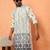 Cotton silk floral embroidered ombre grey mandarin collar kurta
